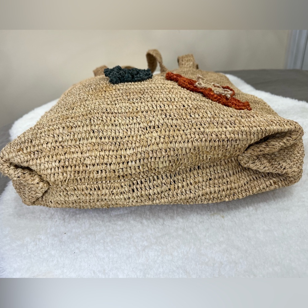Raffia Crochet Oversized Summer Beach Tote Bag with Floral Design - Picture 9 of 11